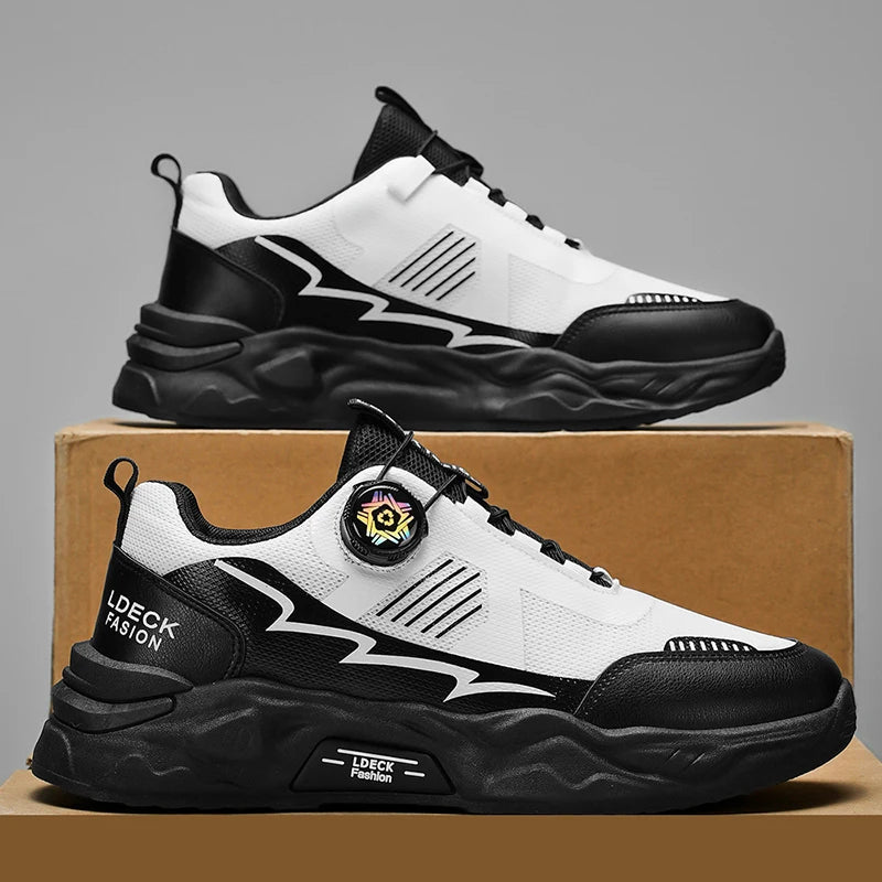 New style mesh breathable men's sports shoes Men's shoes without laces/Rotating buckle for easy on and off Casual running shoes