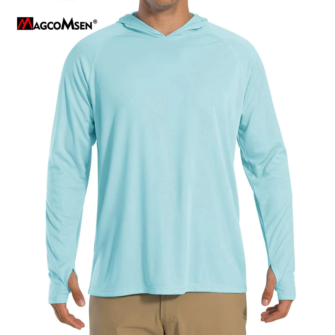 MAGCOMSEN Men's Hooded UV Sun Protection T-Shirt UPF 50+ Long Sleeve/Quick Dry Hoodies Summer Beach Casual Workout Shirts