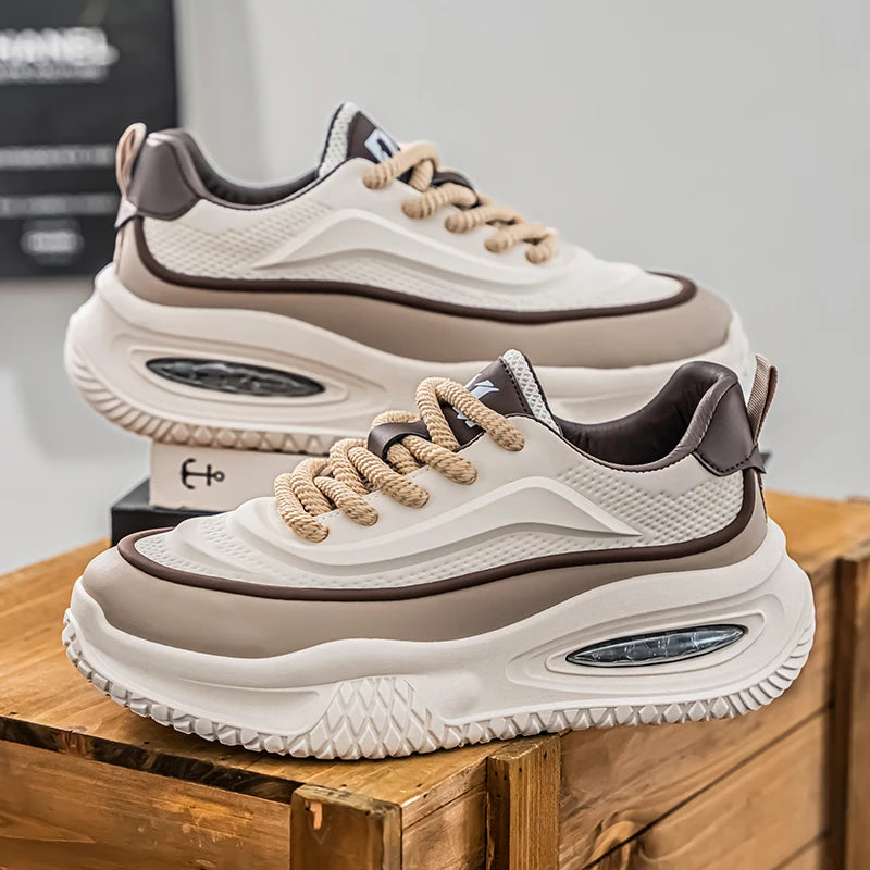 Men's leather waterproof sports shoes for spring and summer/casual cushioned board shoes trendy and versatile