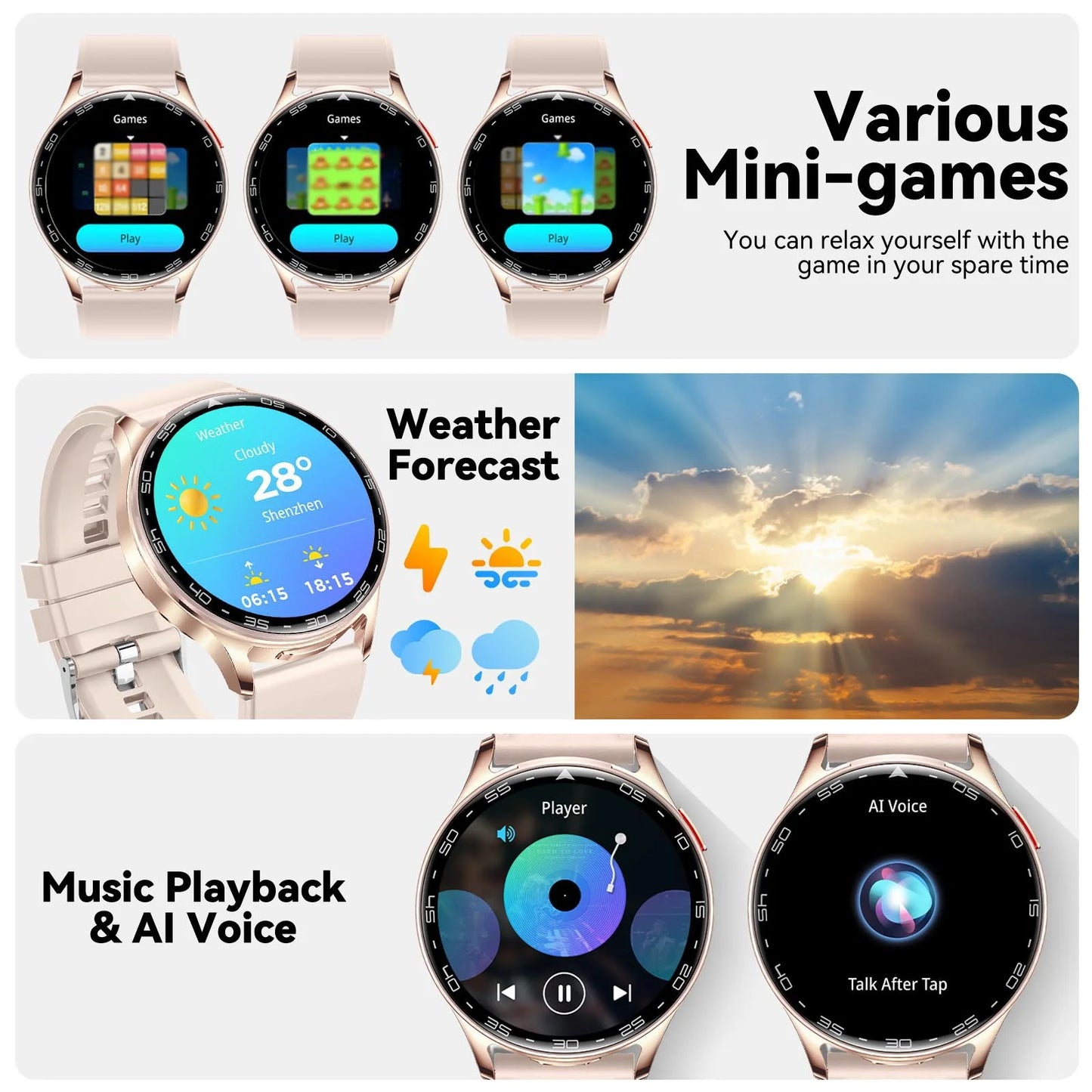 EIGIIS 2026 2-in-1 Smart Watch with Hidden Earbuds 1.39"IPS HD Screen/280mAh Sports Fitness Tracker Heart Rate Monitor for Women