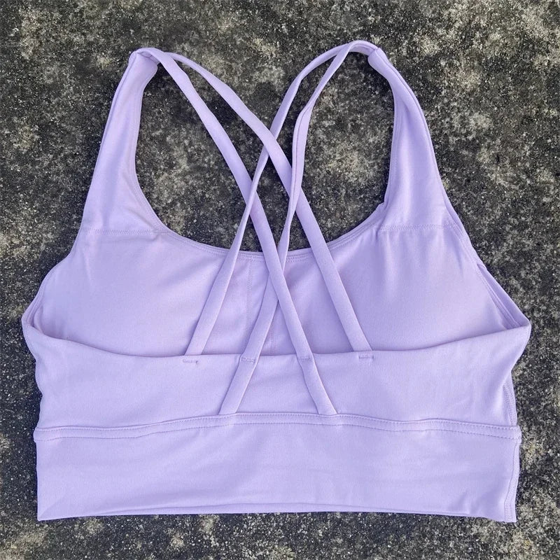 Cross Straps Sports Bra Women Gym Sports Top High Support/Fitness Bralette Yoga Vest Push Up Running Underwear With Chest Pad