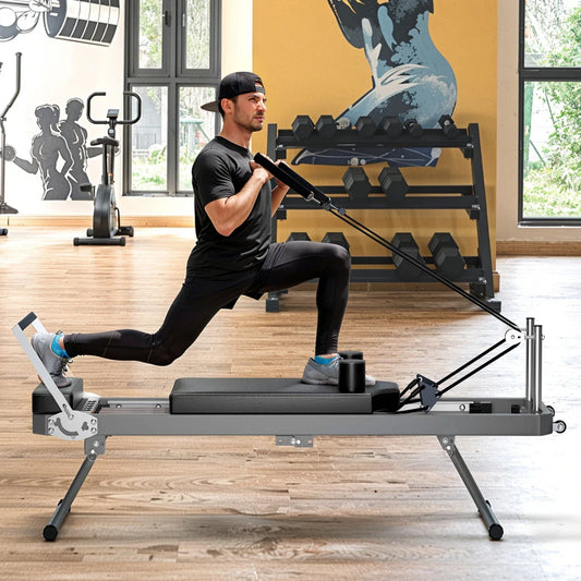 Multi functional Extra Large Pilates Reformer 395lbs Capacity Dynamic Resistance Cords/Aerobic Rebounder Home Fitness Equipment