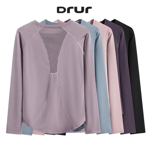 DRUR Long Sleeve Gym Top Women Breathable Quick Dry Workout Tshirt/Loose Fit Running Tee Yoga Clothing Sportswear Activewear New
