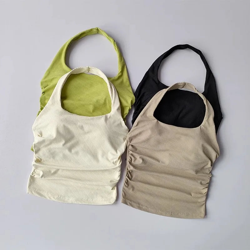 Women's Hanging Neck Sports Vest Sports Bra Integrated Padded Sports Top/Sports Vest Gym Underwear Yoga Bra Top