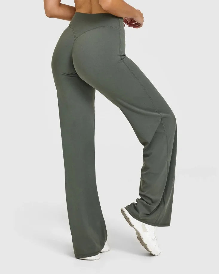 NCLAGEN Soft Motion Straight Leg Bottoms Women's Mid-Waist Yoga Pants/GYM Leggings Naked Feel Pilates Running Sports Trousers