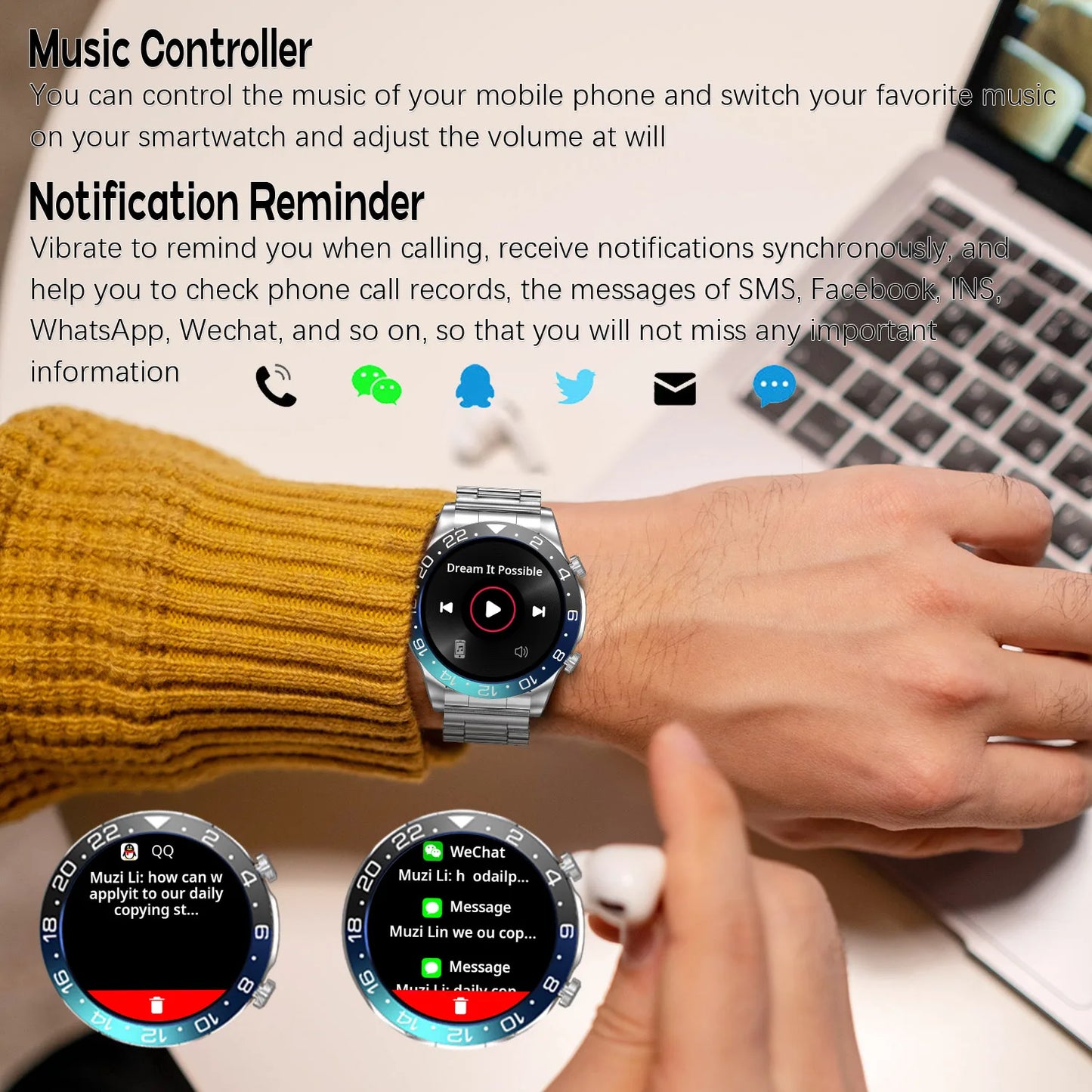Smart Watch Men 1.43 Inch HD AMOLED Screen Bluetooth Call Fitness Watch/Heart Rate Sleep Monitoring Smartwatch