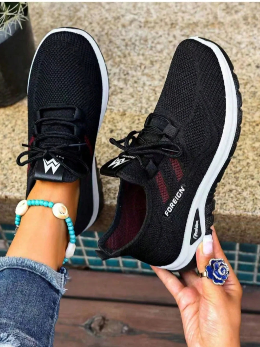Women Breathable Knit Air Cushion Platform Walking Sneakers/Lace Up Lightweight Non Slip Wedge Casual Shoes Shock Absorbing