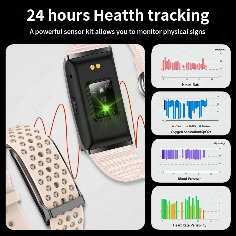 LIGE New No screen Smart Watch 20-day Ultra-long Use Time 24hours Blood Oxygen/Blood Pressure Monitoring Sports Smart Bracelet