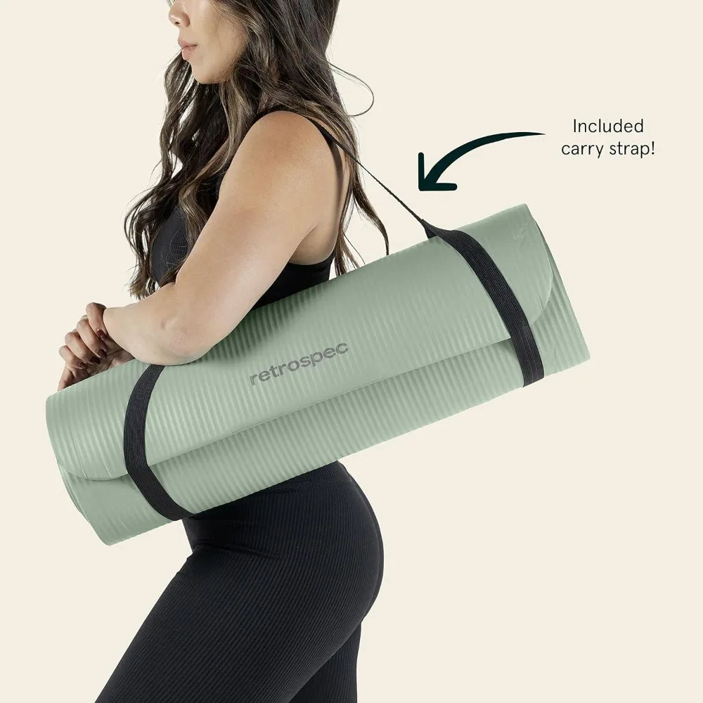 Yoga Mat 1" Thick w/Nylon Strap for Men & Women/Non Slip Exercise Mat for Home Yoga