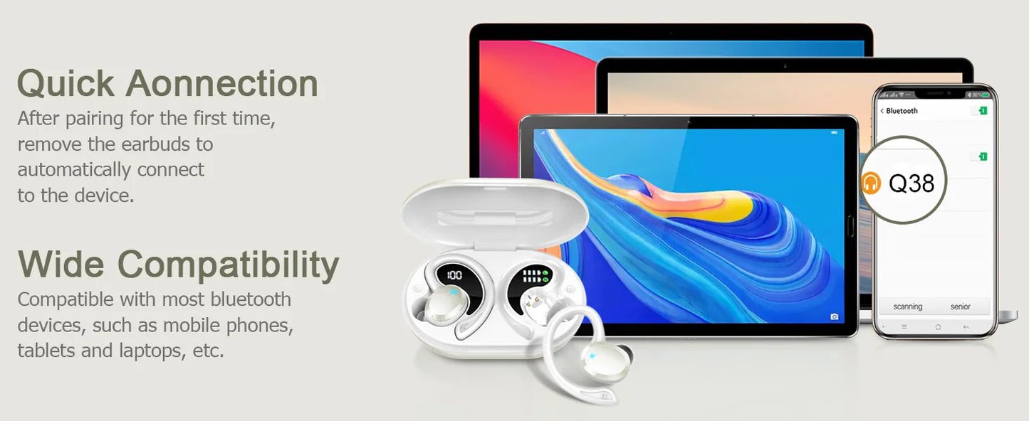 Wireless Earbuds, Bluetooth 5.3 On-Ear Headset Noise Cancelling Mic/48H Playtime Sports Headphones for Workout/Running