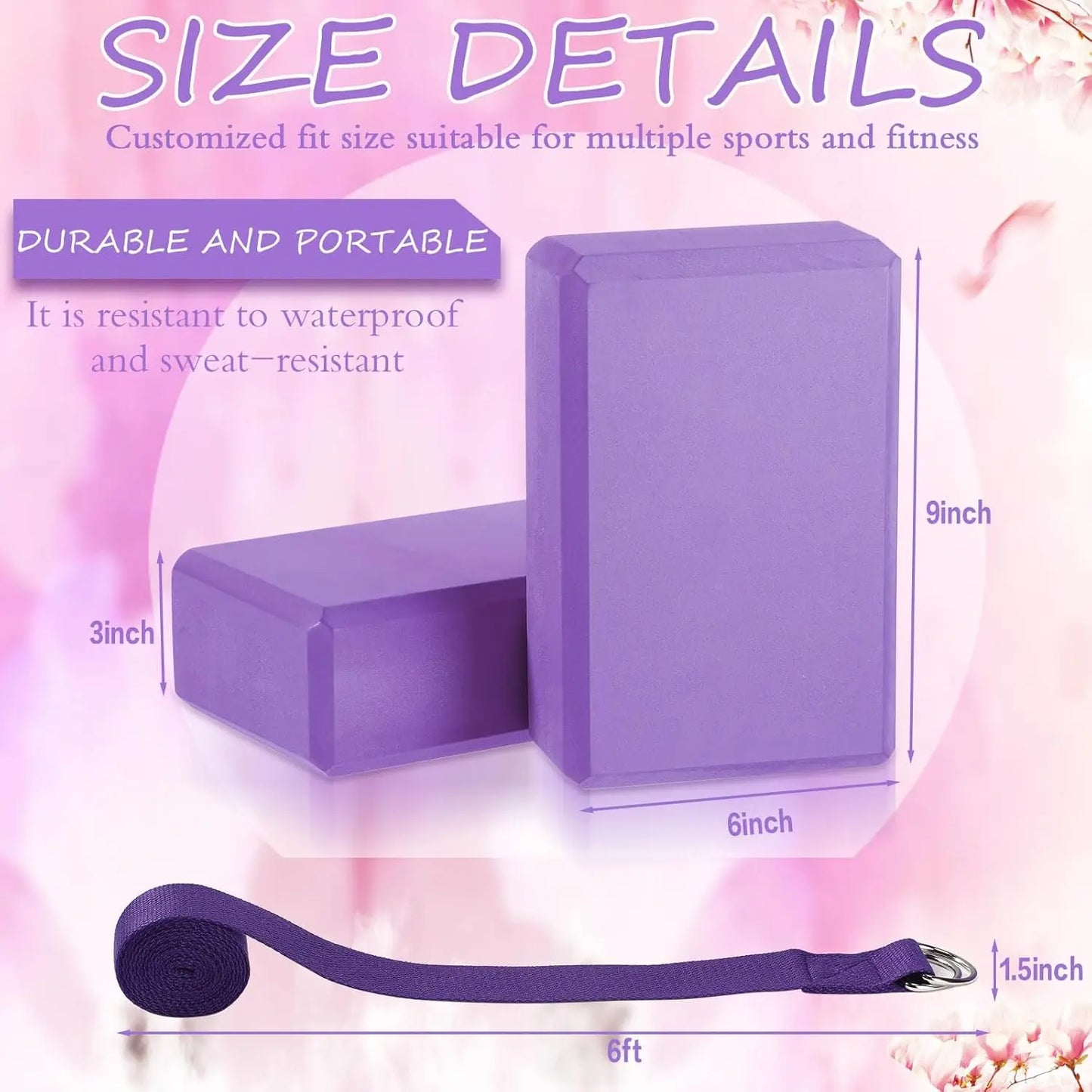 30 Pack Yoga Block and Strap Set 15 Pcs Non-Slip Yoga Blocks with 15 Pcs/Metal D Ring Stretching Exercise Workout Fitness Access