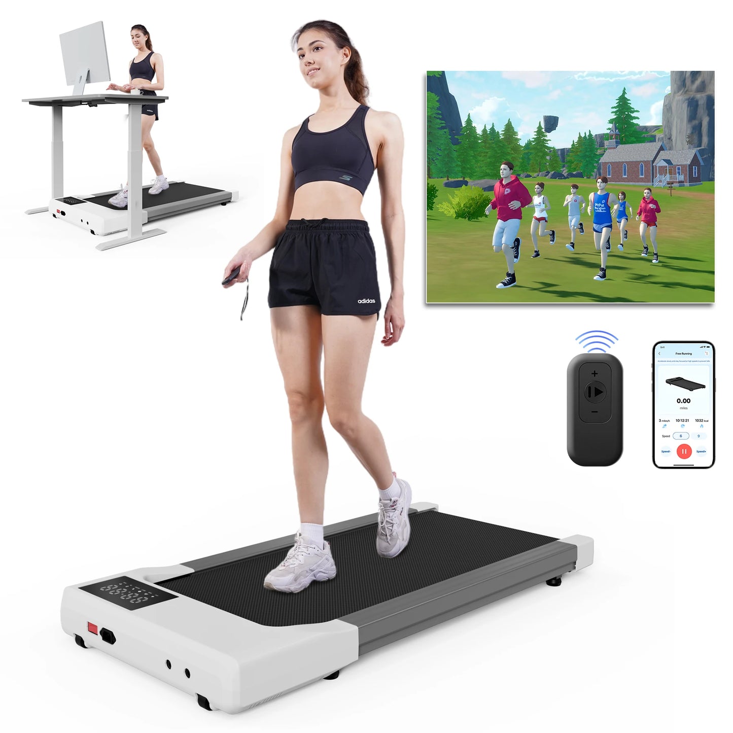 Treadmills 39.37inch Running Belt 2in1 Under Desk for Home Office Treadmill/Walking pad 2.5HP Remote Control 5MPH Exercise Machine