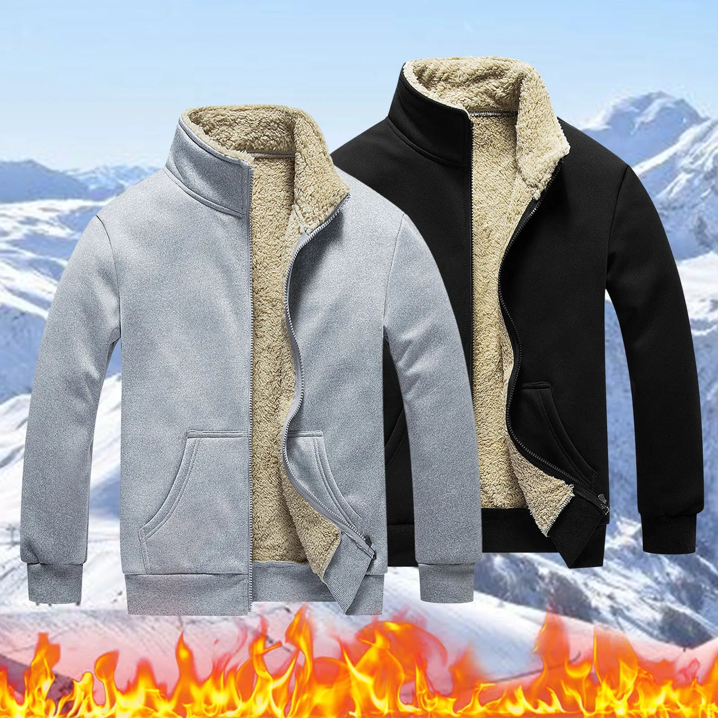 Men's Clothing Winter Men's Joke Coat Solid Jacket/Coats Collar Coat Sleeve Mens Zipper Pocket