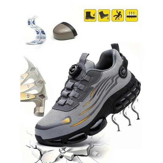 Men's Lace Up Low Top Anti Piercing & Anti Smashing Safety Shoes/with Rotating Button, Contrast Mesh Work Shoes, for Outdoor