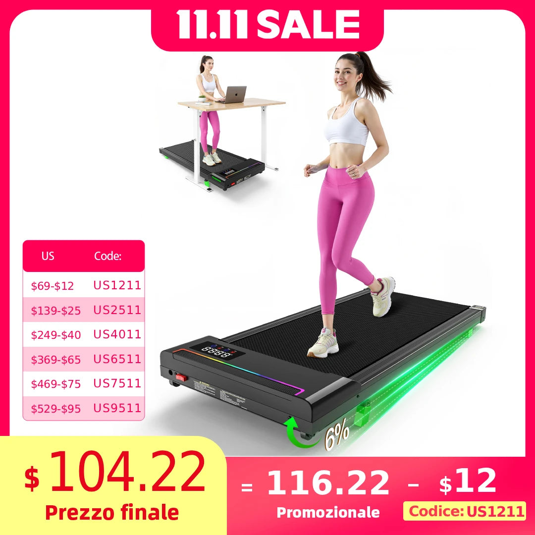 AKLUER 2 in 1 Walking Pad Under Desk Treadmill 2.5HP Brushless Motor/0.6-4 MPH Speed Range Portable Running Machine for Home