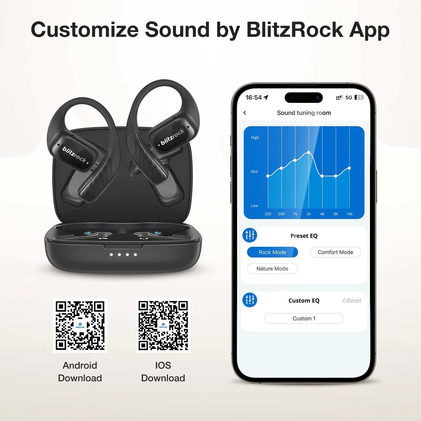 BR-CT3 Open Ear Earbuds bluetooth V5.4 Air Conduction Earhook/Enhanced Bass 4 Mics Clear Calls App Control 28H Earphones