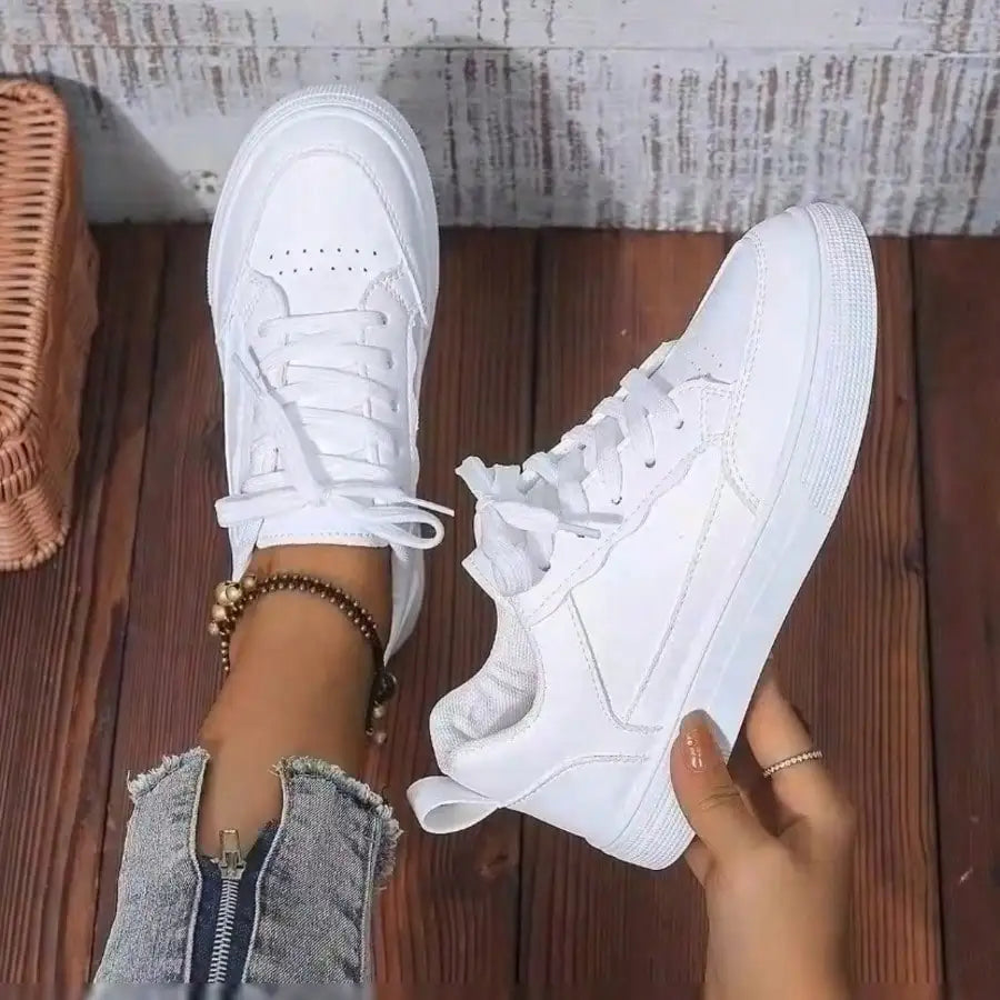 Women's/Men's All White Casual Sneakers Breathable Lace-Up Platform Shoes/Fashion Daily Walking Sneakers for All Seasons