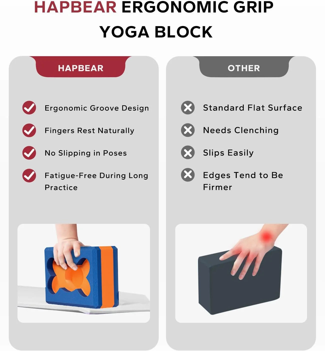 HAPBEAR Yoga Blocks 2 Pack 9x6x3in High-Density EVA Foam/with Non-Slip Textured Surface, Supportive for Deep Stretching