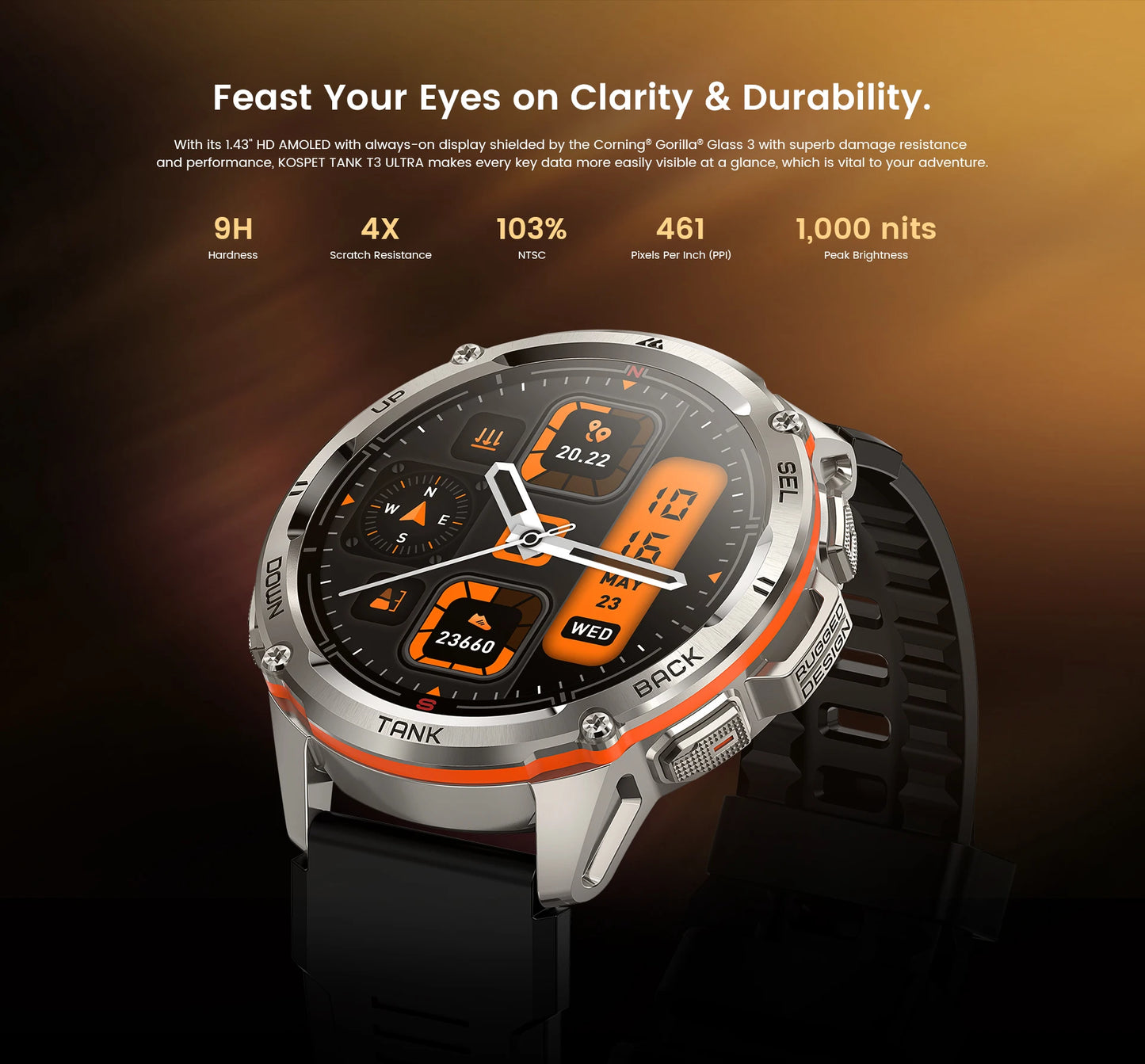 Original KOSPET TANK T3 Ultra GPS Smart Watch for Men Rugged Smartwatch/470mAh Fitness AMOLED Bluetooth Electronic Watches