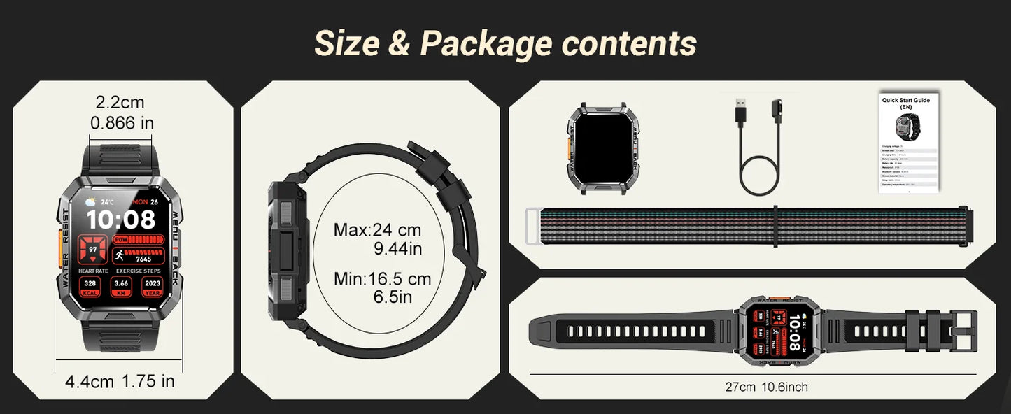 Blackview New Smart Watch 2.01'' HD Display Outdoor Men's Watches/with Emergency Lighting Bluetooth Call Waterproof Smartwatch