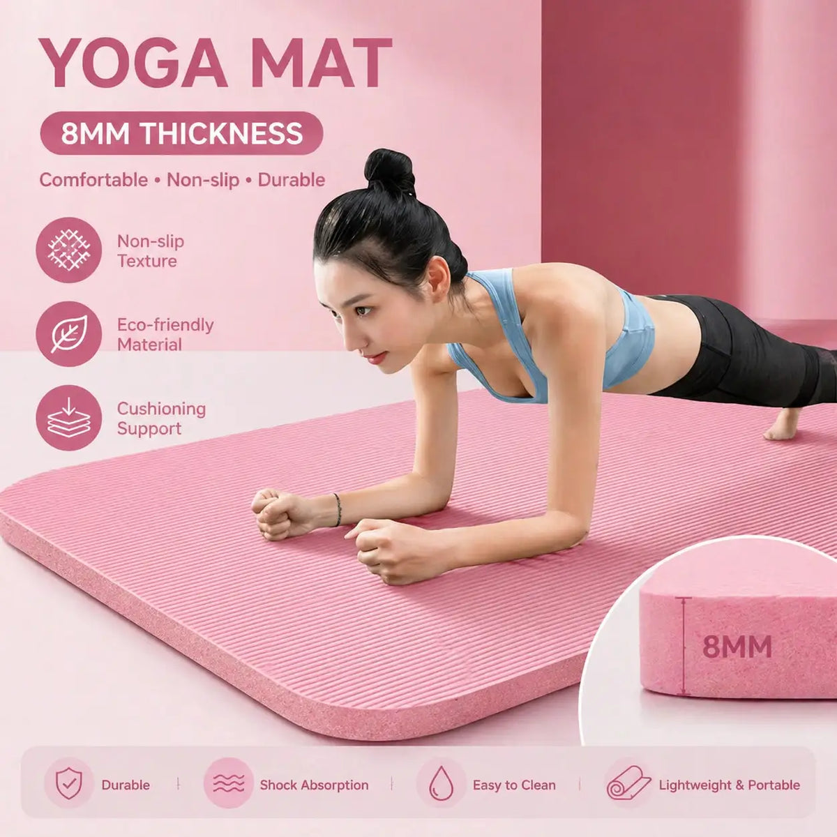 Local Delivery-Pink Yoga Mat Set (185CM*61CM) Fitness/Exercise Mat For Yoga Pilates Workout