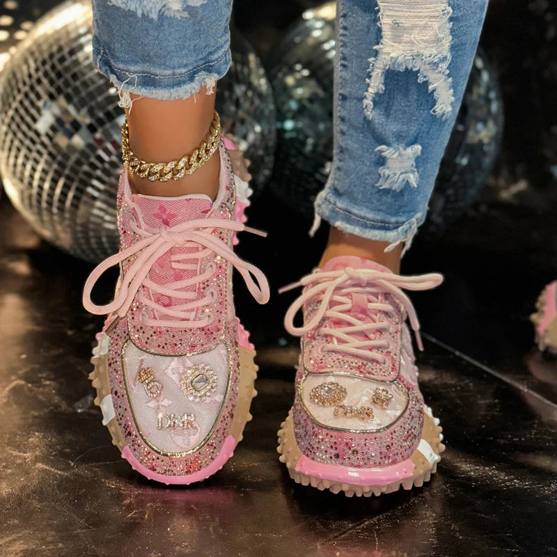 Women's Casual Sneakers Fashion Luxury Rhinestone Ladies Shoes/New Outdoor Platform Female Sports Shoes