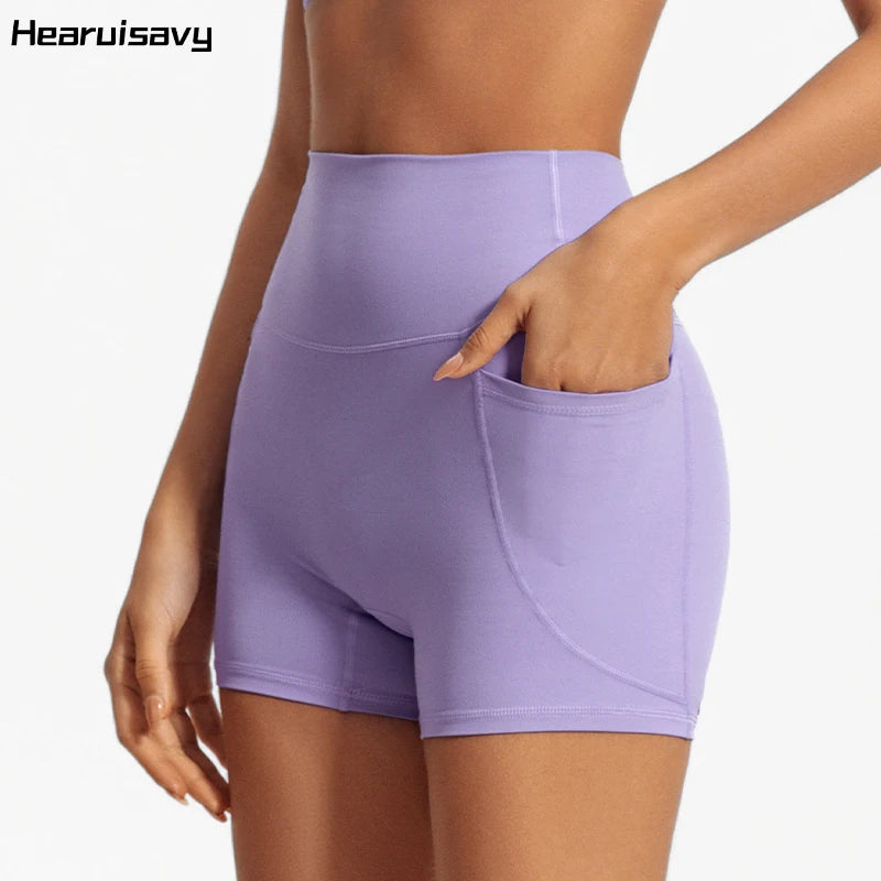 Hearuisavy Women Summer High Waist Shorts with Pockets/Quick Dry Yoga Cycling Gym Workout Sports Bottoms