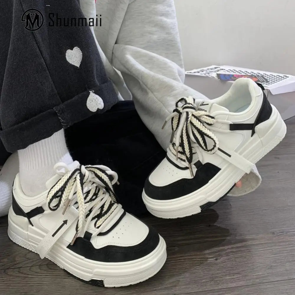 Women Sports Sneakers Wear-Resistant PU Leather Walking Sneakers/Lightweight Platform Sneakers Breathable