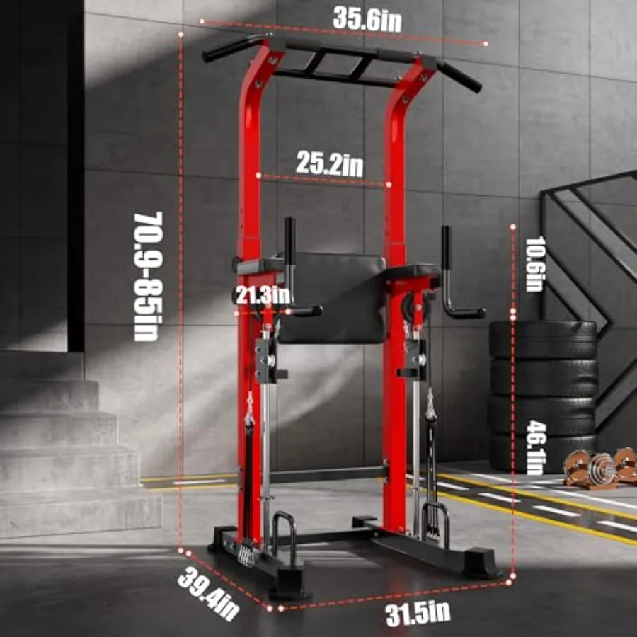 Power Tower Dip Station with Assisted Pad Height Adjustable Pull Up Bar/Station for Home Gym Multi-Function Strength Training F
