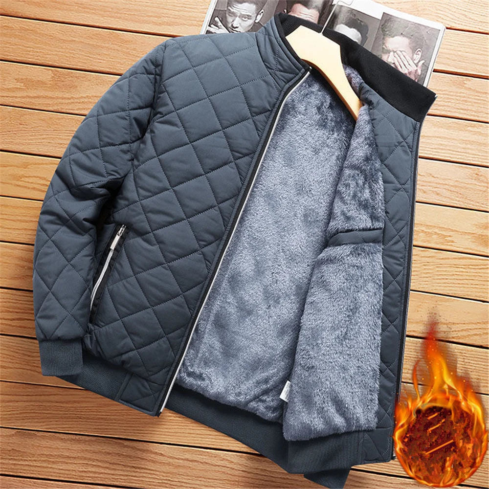 Autumn Winter Bomber Jacket Men Diamond Pattern Fleece Lined/Casual Jacket Men Fashion Clothing Brand New Slim Fit Coat