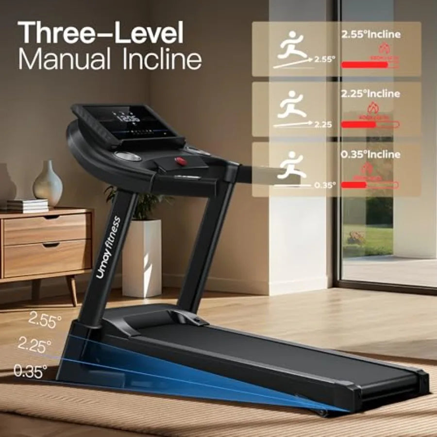 Fitness Home Folding Incline Treadmill with Pulse Sensors/3.0 HP Quiet Brushless, 300 lbs Capacity (Black with 10% Incline)