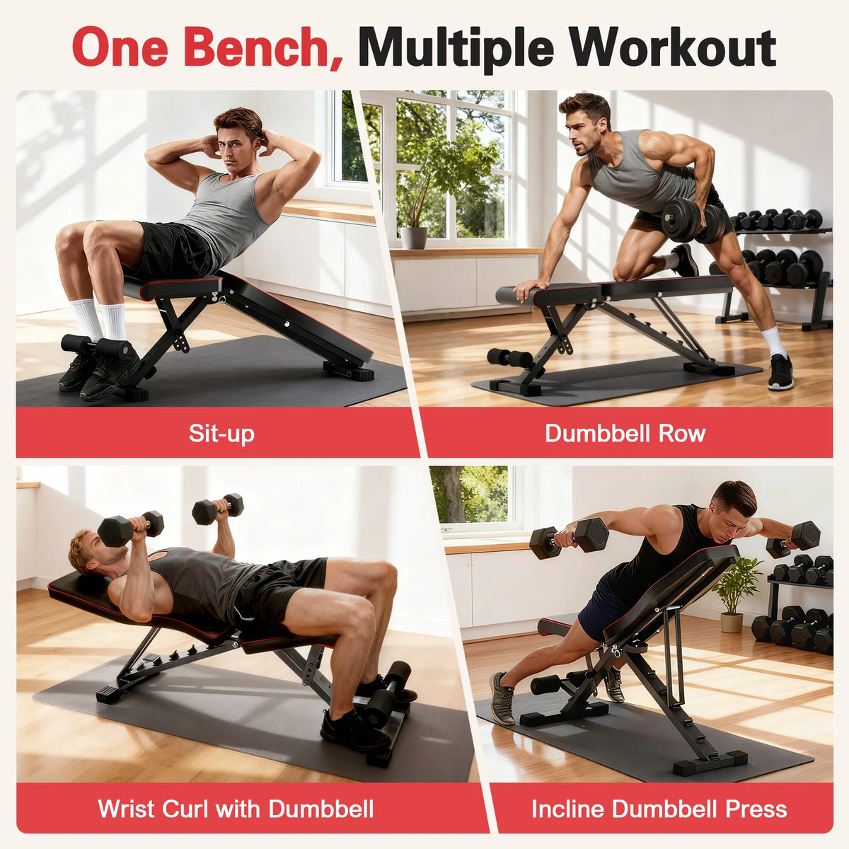 Multifunctional Dumbbell Bench Adjustable Foldable Weight Bench/Abdominal Waist Fitness 660LBS Capacity for Home Gym 6-Position Bench