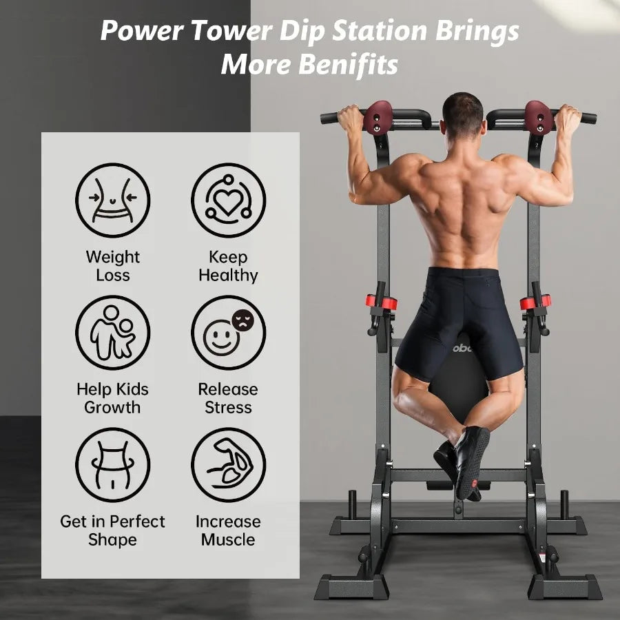 Power Tower Dip Station Pull Up Bar for Fitness Home Gym Workout/Multi-Function Adjustable Height Fitness Strength Training