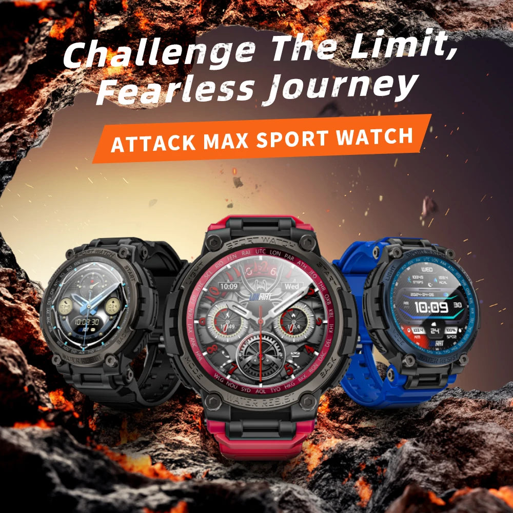 LOKMAT New ATTACK MAX Sport Rugged Smart Watch BT Calls Waterproof/Military Smartwatches Heart Rate Monitor Fitness Tracker