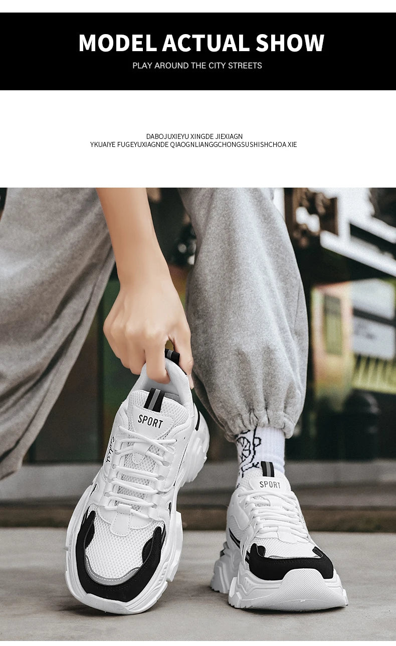 Men's thick soled casual mesh panel shoes summer breathable/soft soled running shoes outdoor fashion sports shoes male sneakers