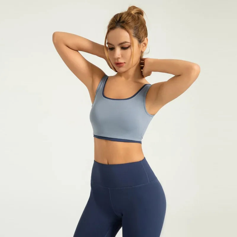 Yoga Vest Sports Bras U neck High Elasticity Contrast/Color Run Exercise Sportwear Bras for Women