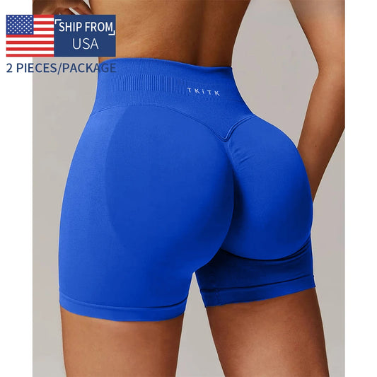 Newly listed price 2 Pcs TKITK Shorts Pro Solid Seamless Women Soft/Fitness Outfits Yoga shorts Gym Running Bike Wear