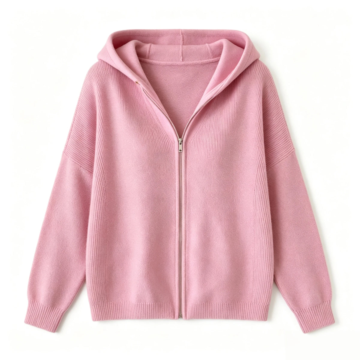 Women's Hooded Zip Up Knit Cardigan, Casual Long Sleeve Loose Sweater/Jacket With Pockets Fall Winter Solid Color Outwear