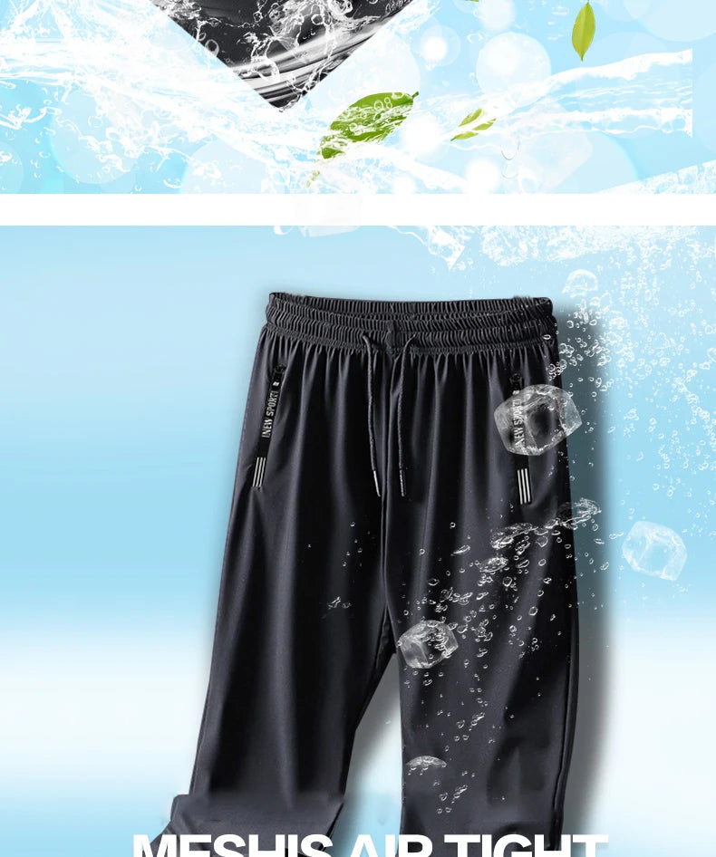 Summer Men Casual High end Ice Silk Pants Sports Pants/Quick-Drying Men's Trousers Sweatpants Male Elastic Plus Size 8xl 7xl 6xl