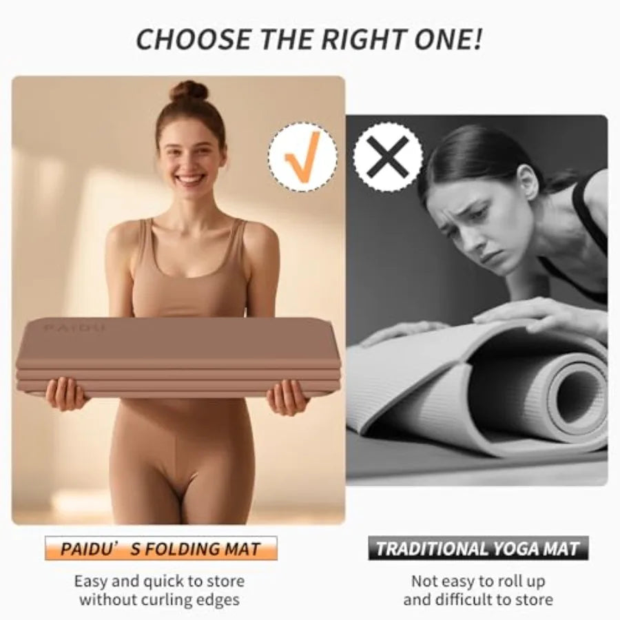 Foldable Fitness Yoga Mat 2/5" 10MM Extra Thick SGS Certified/Non-Slip TPE 75x26" Extra Long-Wide Portable and Easy Store