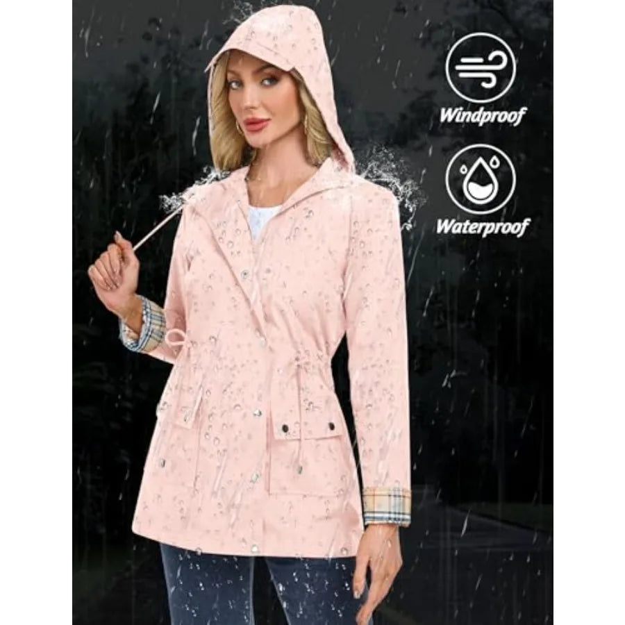 BBX Lephsnt Rain Coats for Women Waterproof Rain Jacket/Lightweight Windbreaker Outdoor Hooded Trench Coat