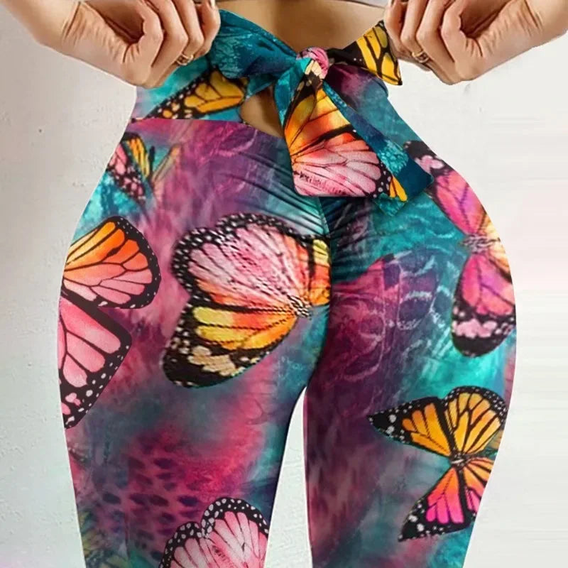 High Waist Sexy Butterfly Printed Leggings Bowknot Yoga Pants/Bandage Tights Women Butt Lift Exercise Fitness Yoga Legging