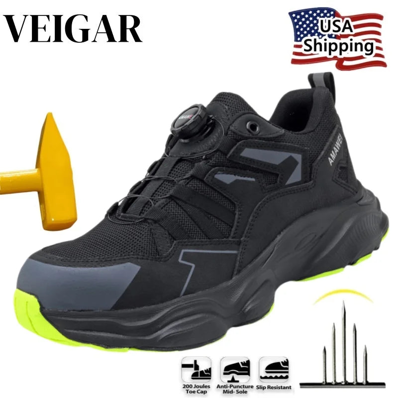 Rotating Button Steel Toe Safety Shoes for Men Lightweight/Work Sneakers Puncture Proof Work Shoes Construction Safety