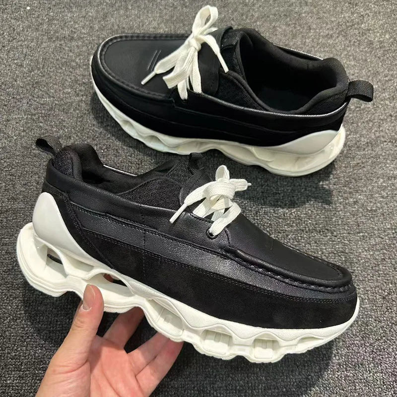 New Spring Summer Casual Leather Shoes Korean Style Round Toe/Lace Up Elevator Sole Minimalist Elegant Fashion Footwear