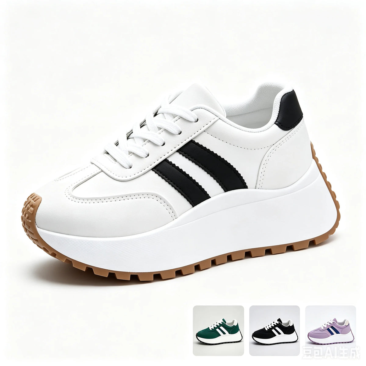 Women's Lace Up Platform Casual Sneakers Soft Synthetic Leather/Upper Non-Slip Rubber Sole Retro Walking Shoes