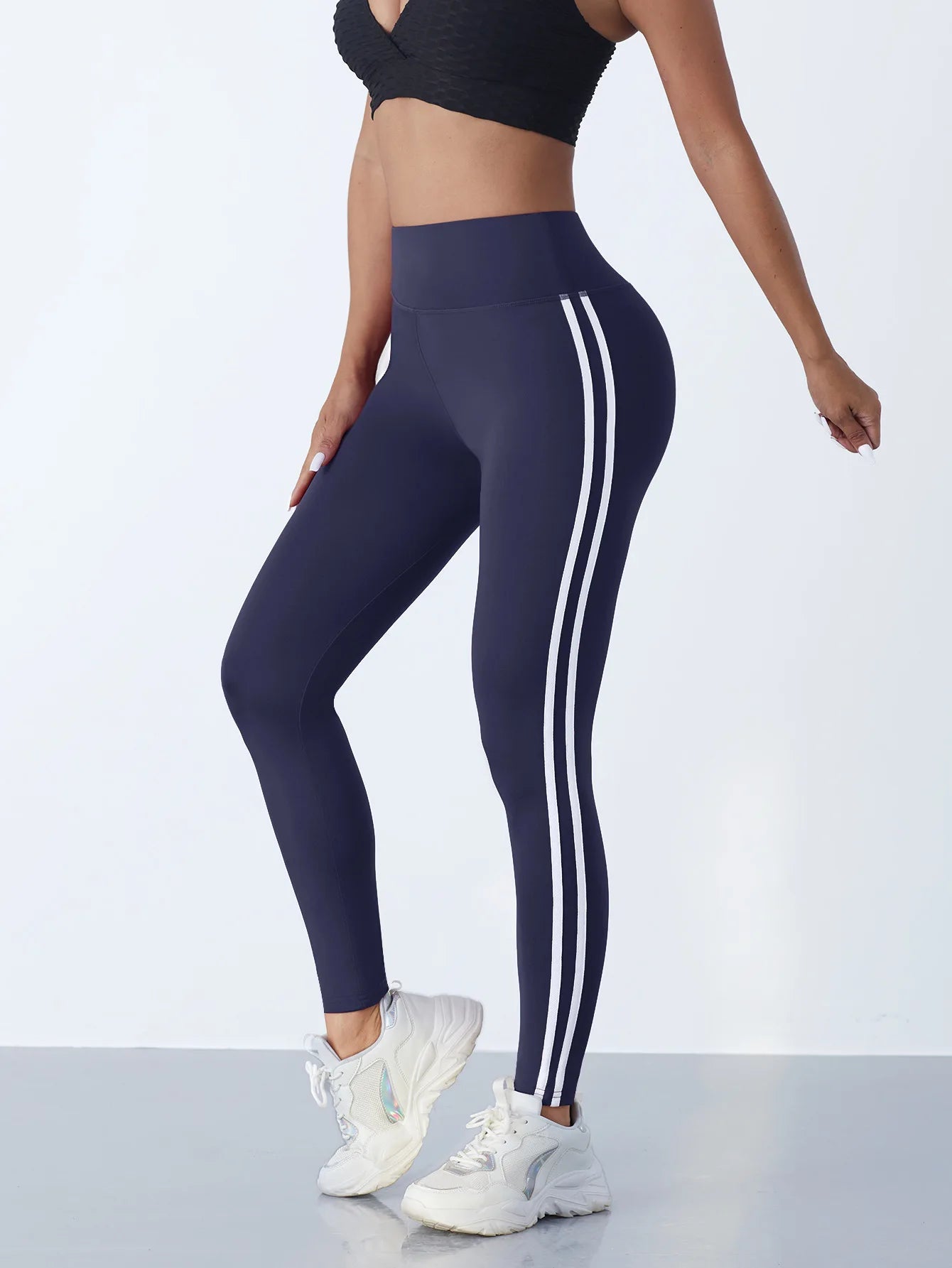 Simple Yoga Leggings With Side Stripes For Women/Tummy Control Slim Sports Casual Tights Gym Leggings