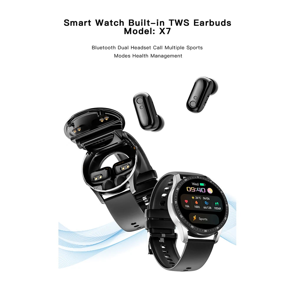 GEJIAN X10 Headset Smart Watch TWS Two In One Wireless Bluetooth/Dual Headset Call Health Blood Pressure Sport Music Smartwatch