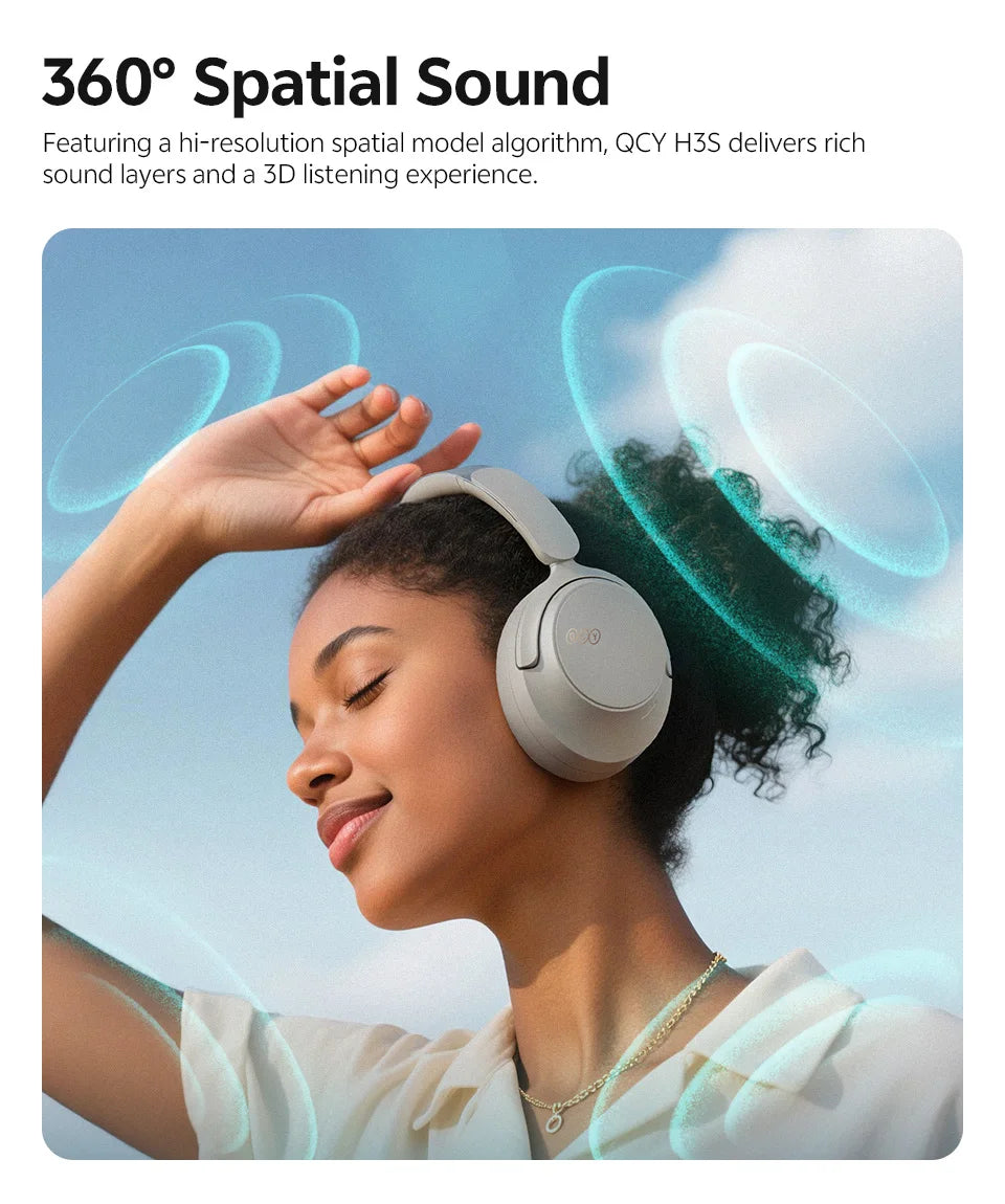 QCY H3S Over Ear Headphone Hi-Res LDAC Spatial Sound Headset/H3S -56dB Adaptive ANC Wireless Earphone Bluetooth 6.0 102Hrs