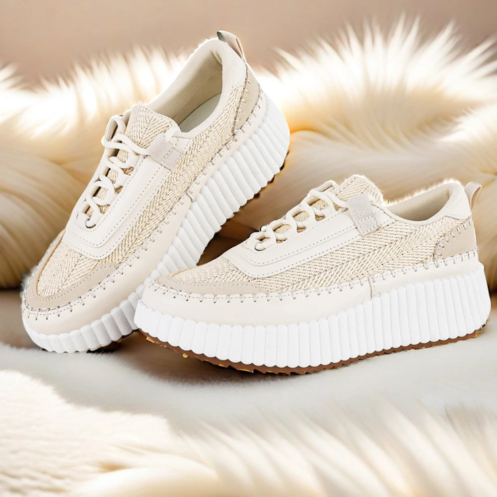 GIGIFOX Lace Up Platform Sneaker For Women Comfortable Wedge Casual Shoes/Women Sneakers Out door Walking Shoes