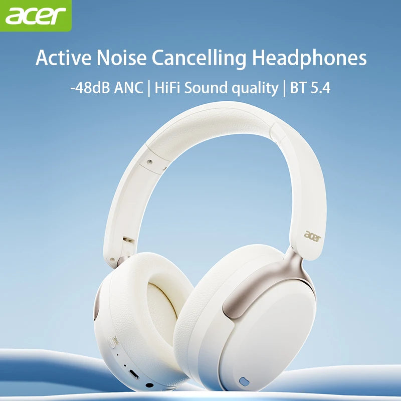 Acer OHR516 ANC Wireless Bluetooth 5.4 Headphones 48dB ANC Headsets/40mm Dynamic Driver 100H Playtime with LDAC Earphones